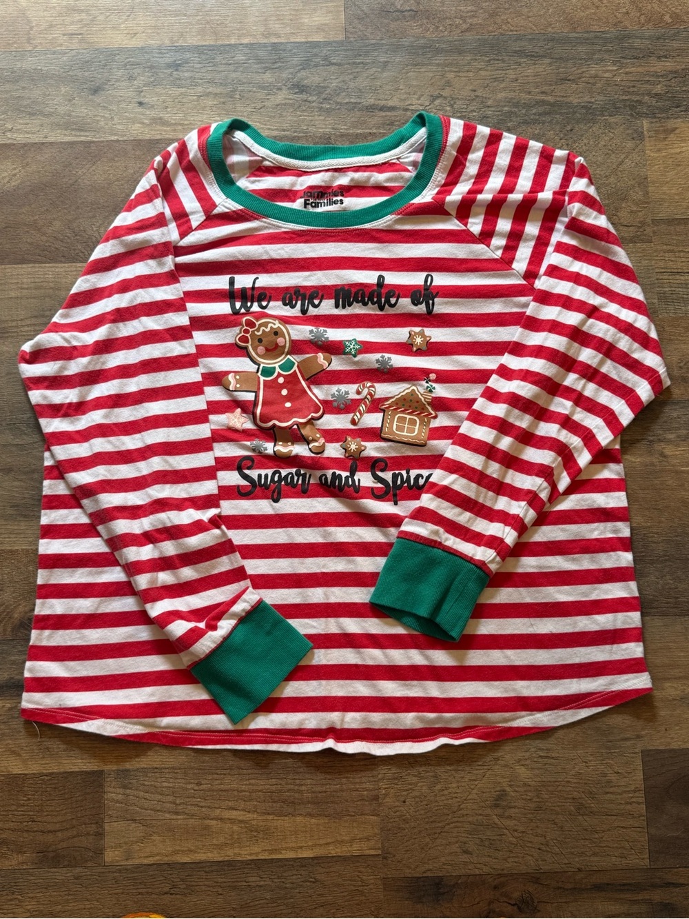 Cuddl Duds Red & White Striped Holiday Pajama Top with Green Trim